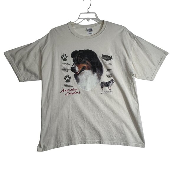 Gildan Australian Shepherd Graphic Tee Heavy Cotton Beige Short Sleeve Unisex XL - Picture 1 of 5